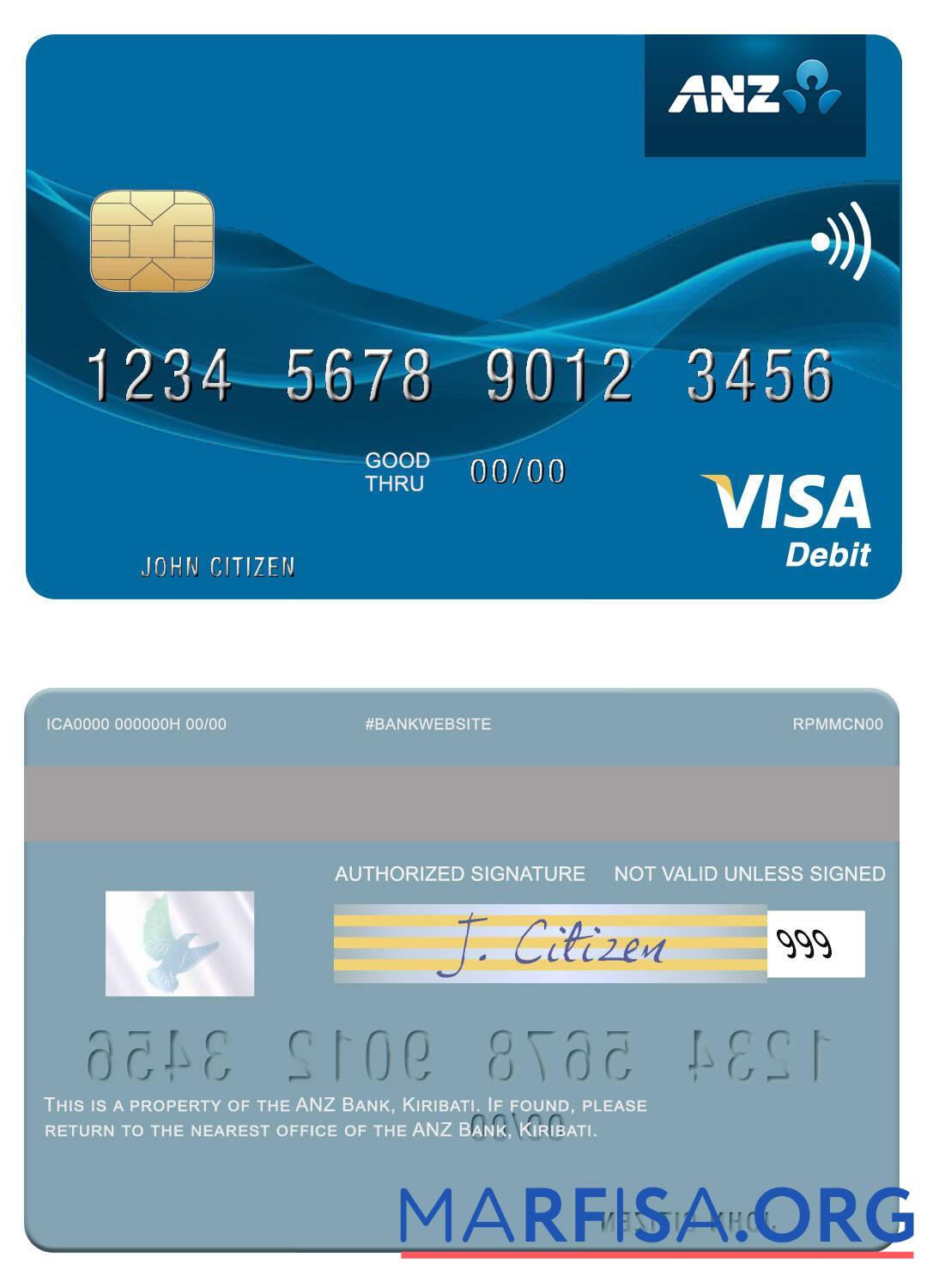 Downloadable Kiribati ANZ Bank visa debit card example